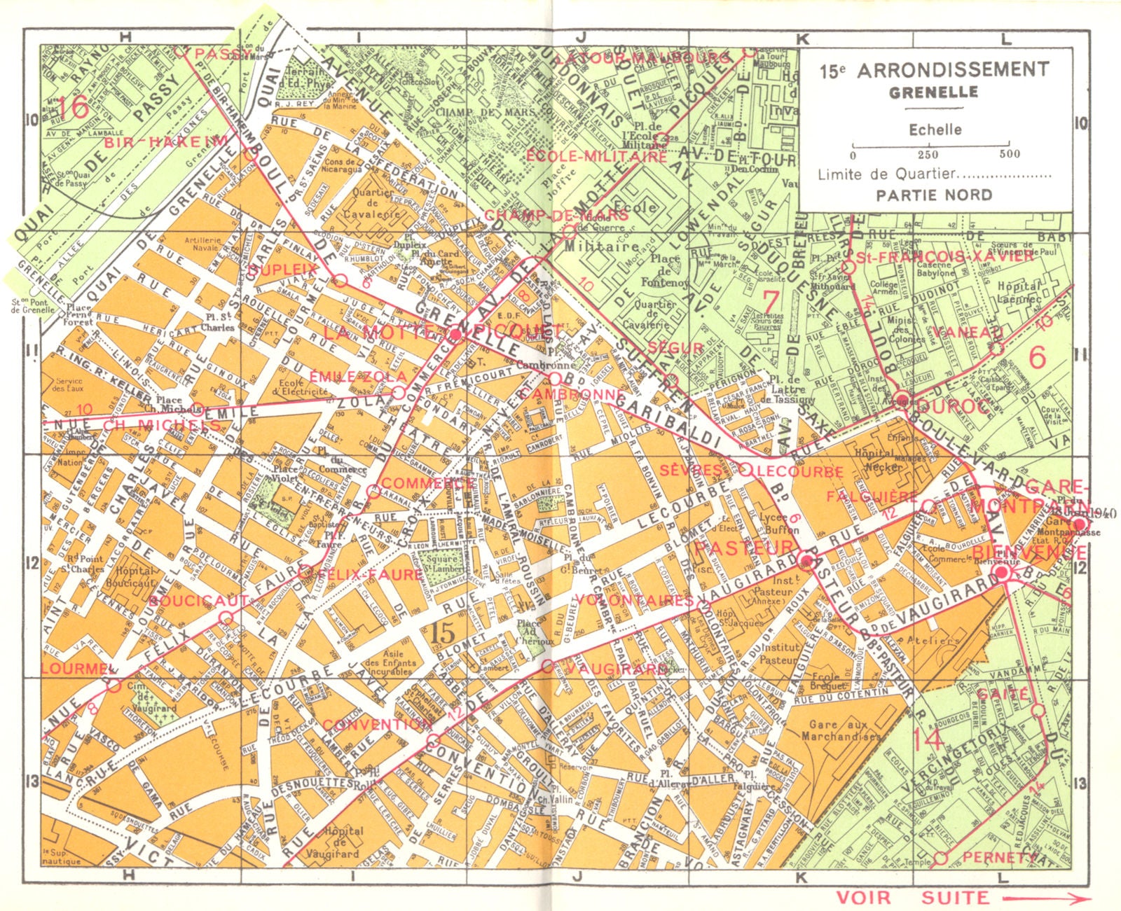 PARIS. 15e Arrondissement Grenelle 1920 old antique vintage map plan chart
